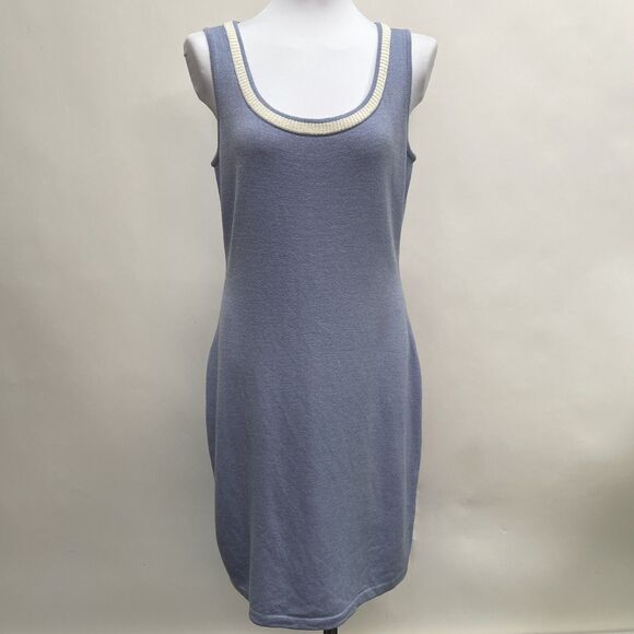 St. John Collection Sweater Dress Size 8 Light Blue White Sleeveless Wool Blend - Picture 1 of 10